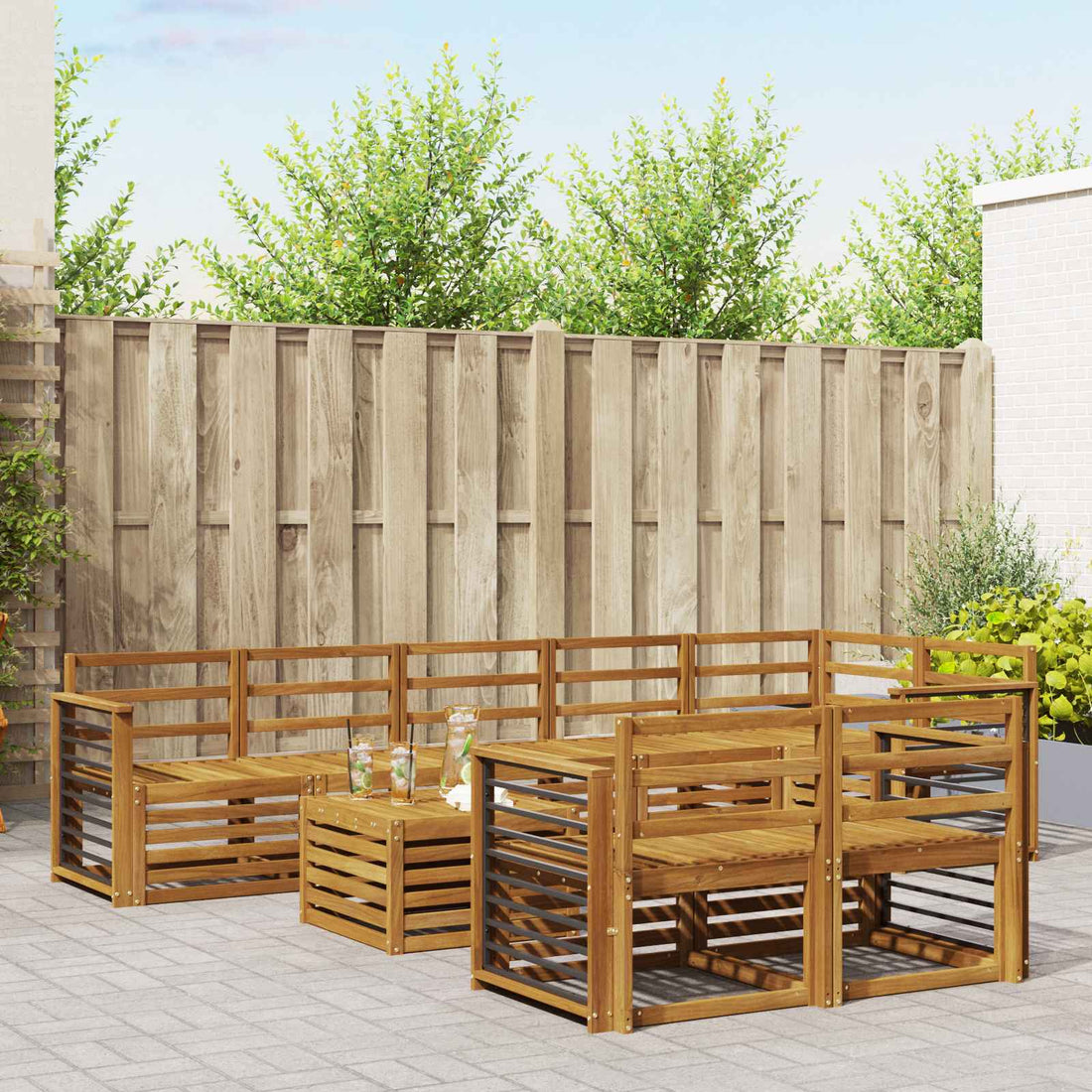 vidaXL Conjunto de sofás de exterior 9 uds. Natural Poliéster