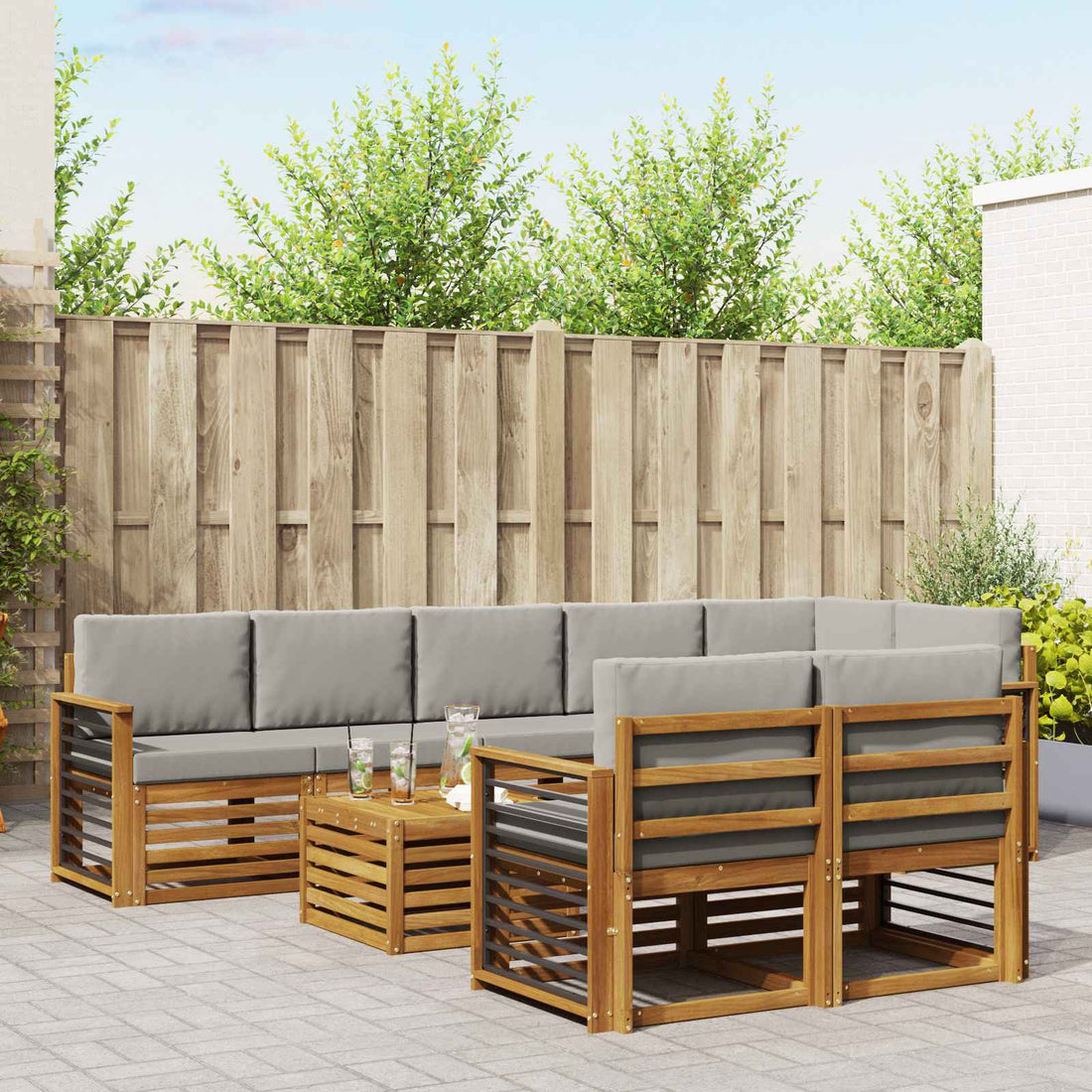 vidaXL Conjunto de sofás de exterior 9 uds. Gris Natural y Claro