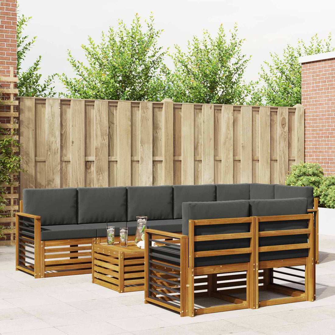 vidaXL Conjunto de sofás de exterior 9 uds. Natural y Antracita