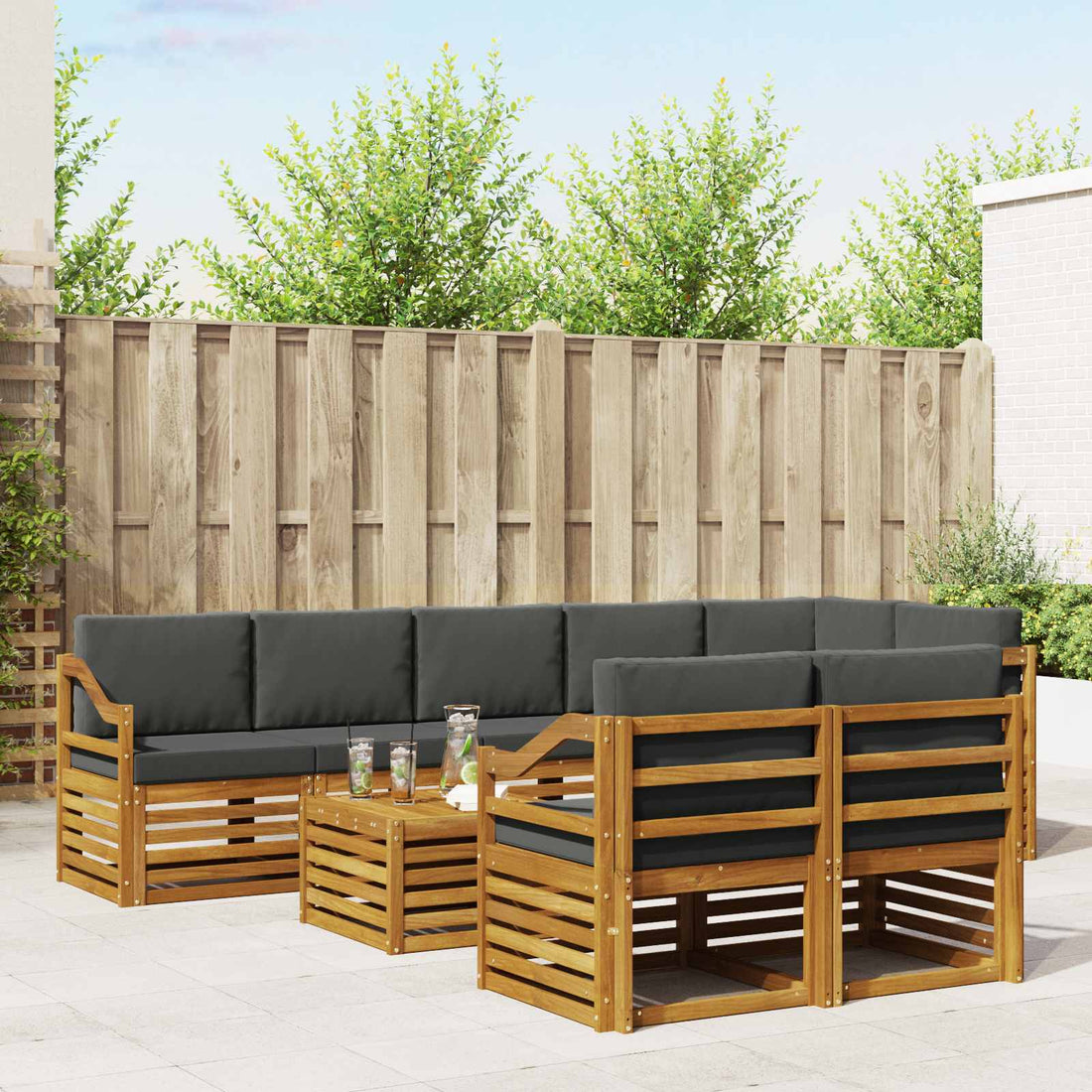 vidaXL Conjunto de sofás de exterior 9 uds. Natural y Antracita