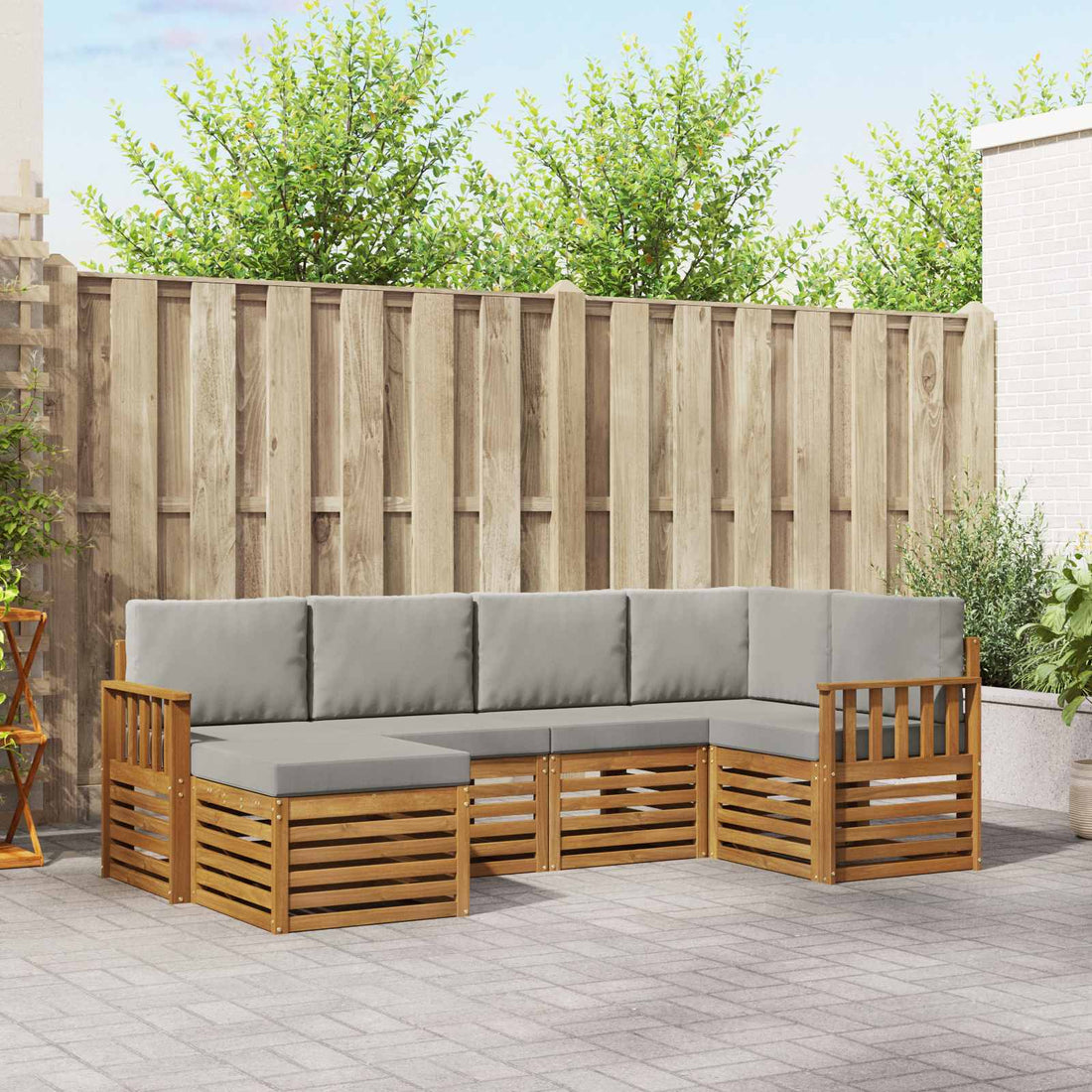 vidaXL Conjunto de sofás de exterior 6 uds. Gris Natural y Claro