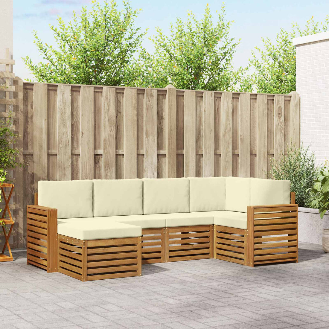 vidaXL Conjunto de sofás de exterior 6 uds. Natural y Crema Poliéster