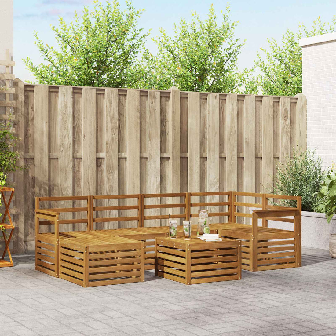 vidaXL Conjunto de sofás de exterior 7 uds. Natural Poliéster