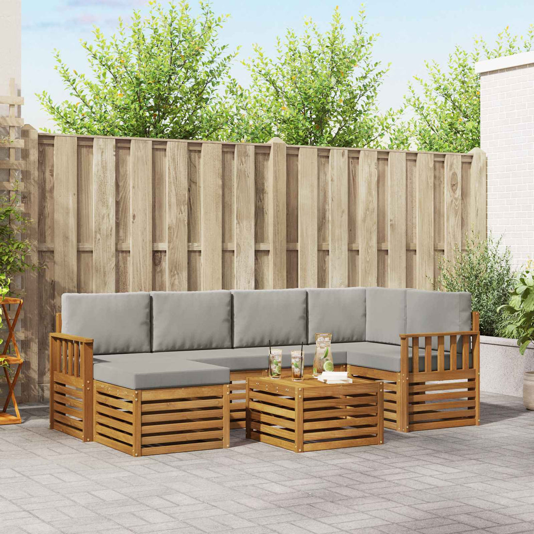 vidaXL Conjunto de sofás de exterior 7 uds. Gris Natural y Claro
