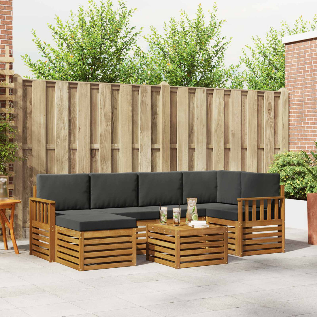 vidaXL Conjunto de sofás de exterior 7 uds. Natural y Antracita