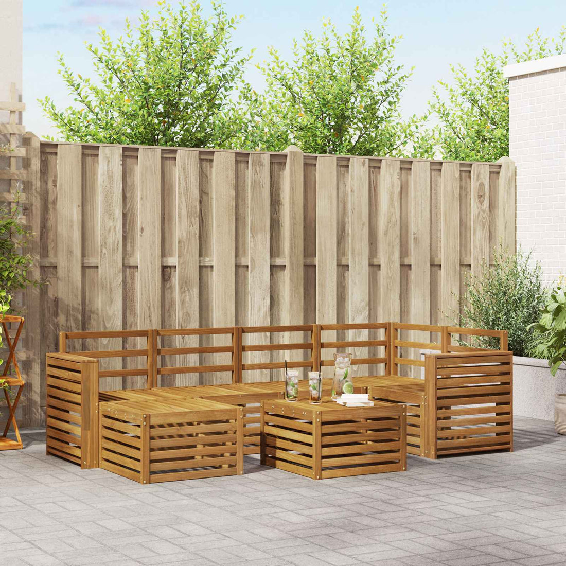 vidaXL Conjunto de sofás de exterior 7 uds. Natural Poliéster