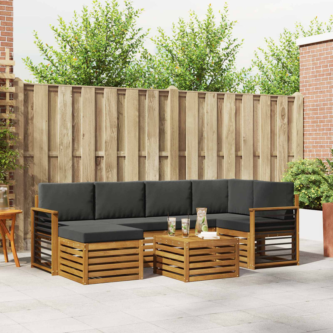 vidaXL Conjunto de sofás de exterior 7 uds. Natural y Antracita