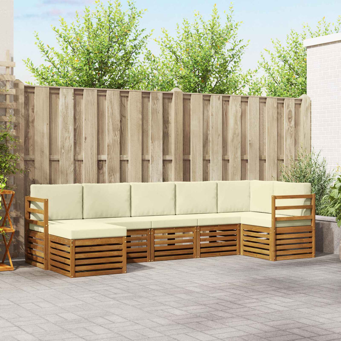 vidaXL Conjunto de sofás de exterior 7 uds. Natural y Crema