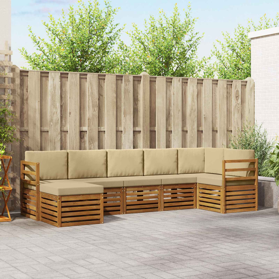 vidaXL Conjunto de sofás de exterior 7 uds. Natural y Beige