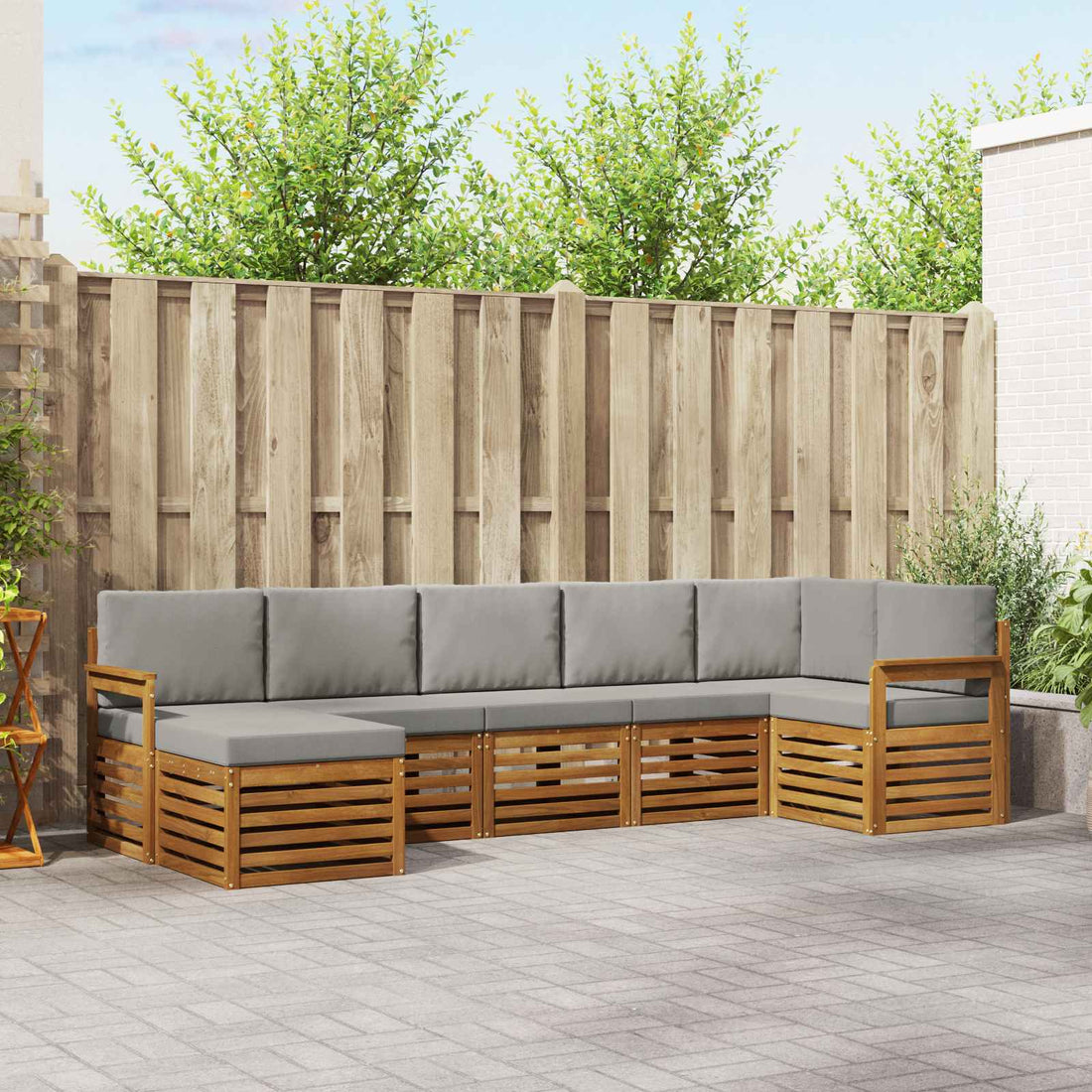 vidaXL Conjunto de sofás de exterior 7 uds. Gris Natural y Claro