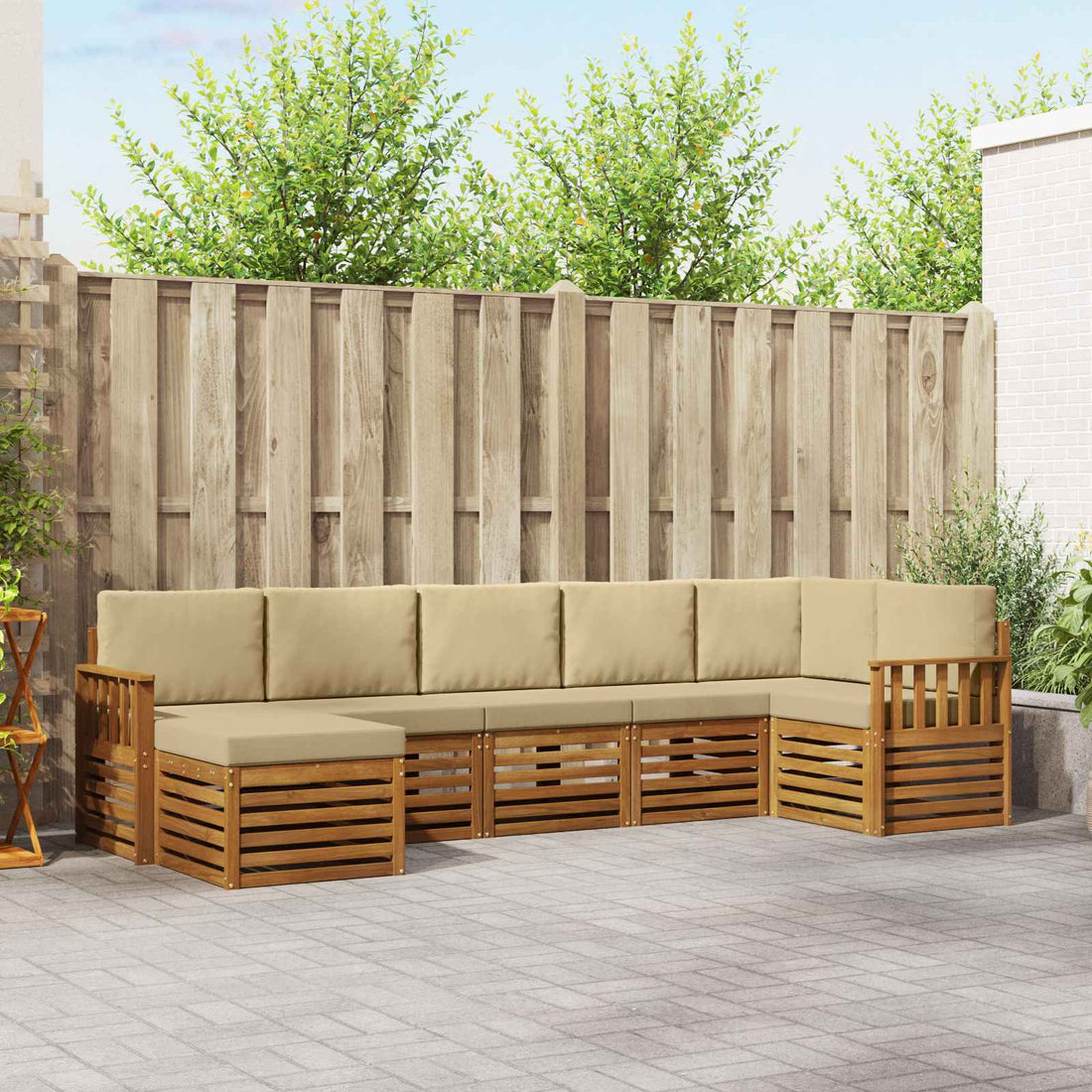 vidaXL Conjunto de sofás de exterior 7 uds. Natural y Beige