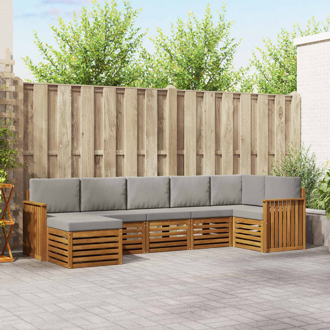 vidaXL Conjunto de sofás de exterior 7 uds. Gris Natural y Claro