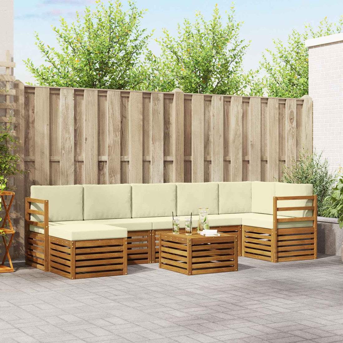 vidaXL Conjunto de sofás de exterior 8 uds. Natural y Crema