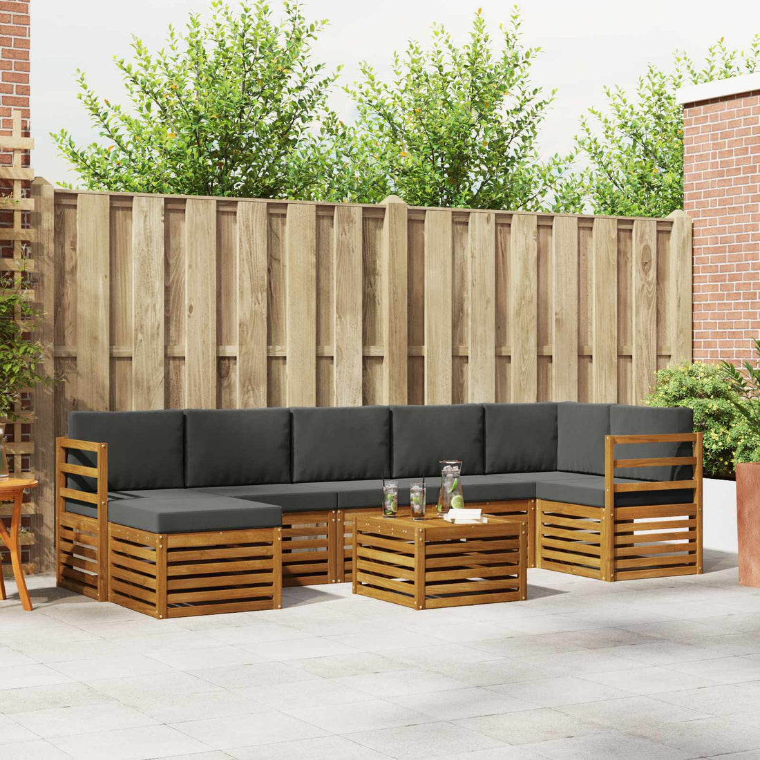 vidaXL Conjunto de sofás de exterior 8 uds. Natural y Antracita