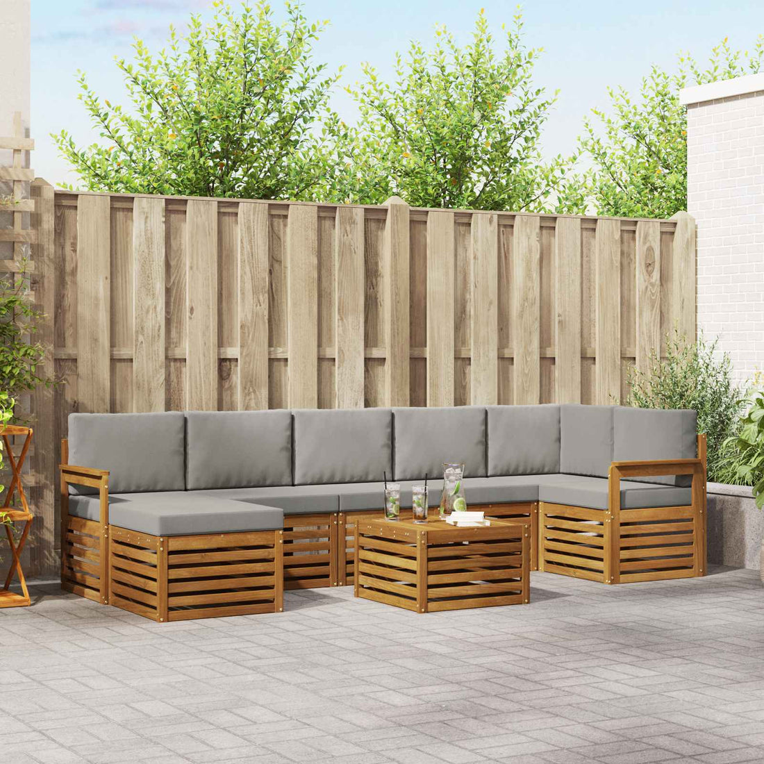vidaXL Conjunto de sofás de exterior 8 uds. Gris Natural y Claro
