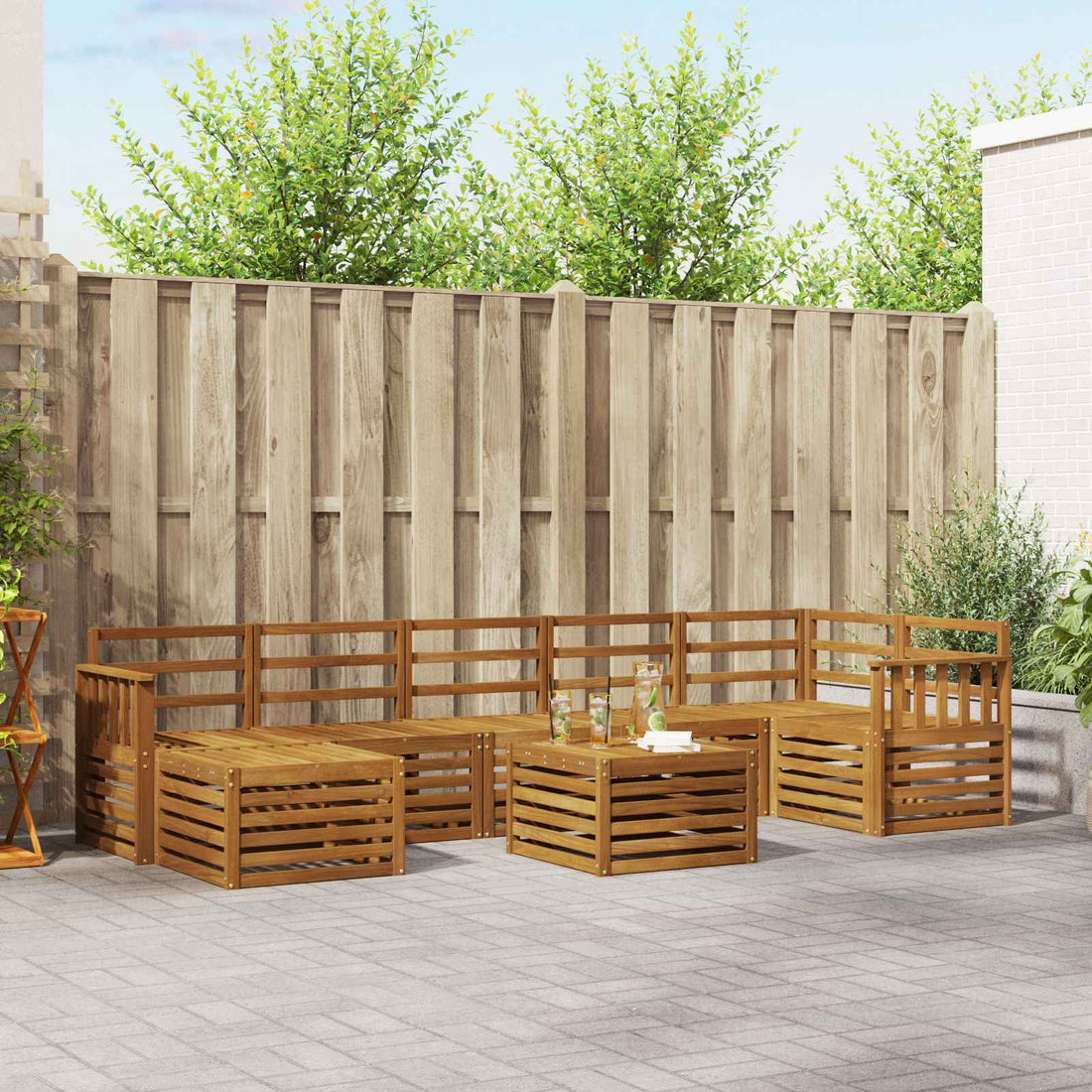 vidaXL Conjunto de sofás de exterior 8 uds. Natural