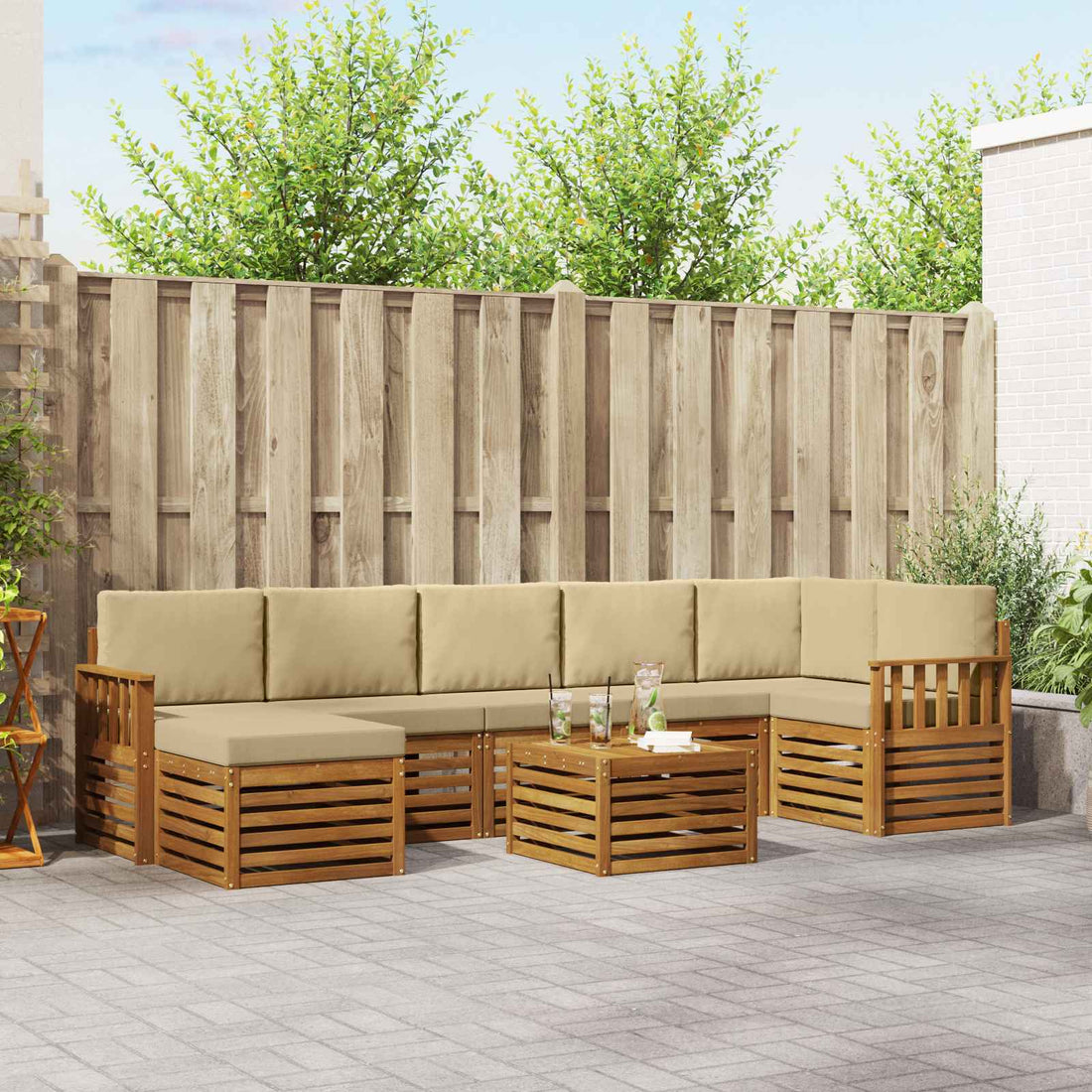 vidaXL Conjunto de sofás de exterior 8 uds. Natural y Beige
