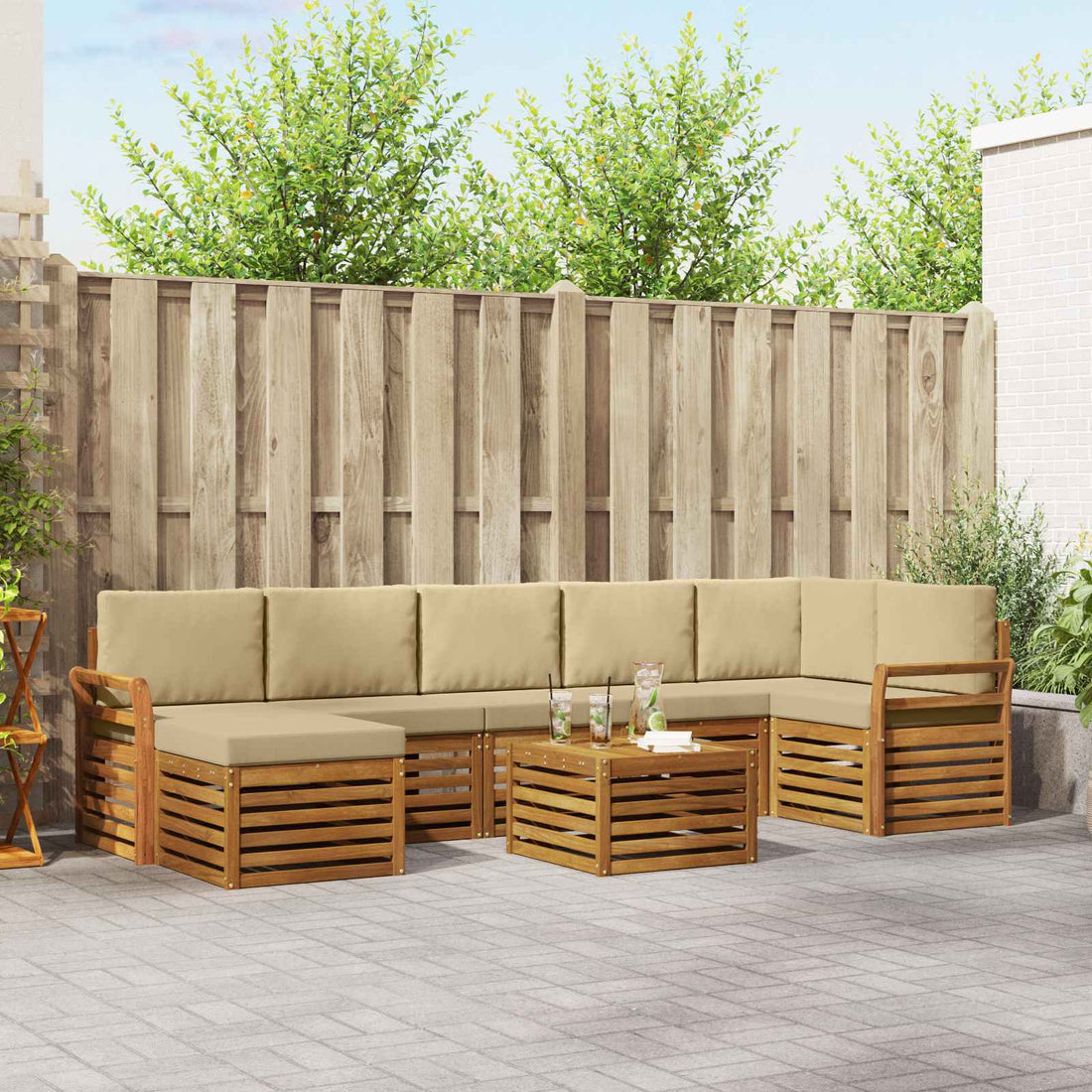 vidaXL Conjunto de sofás de exterior 8 uds. Natural y Beige