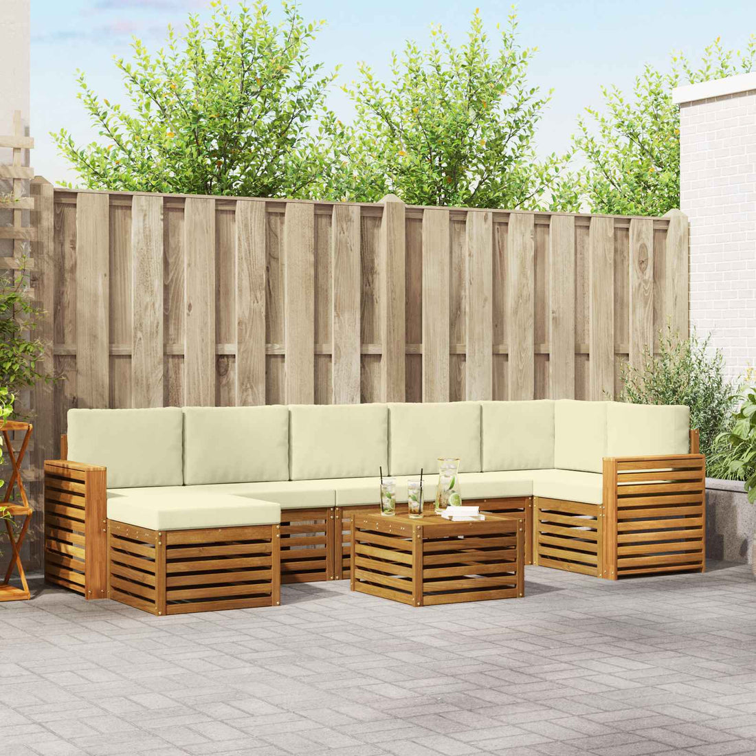 vidaXL Conjunto de sofás de exterior 8 uds. Natural y Crema