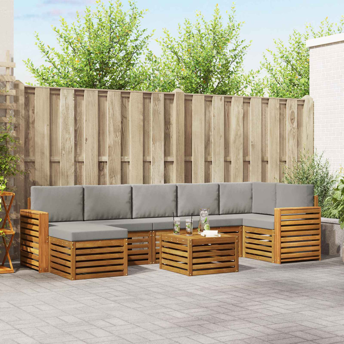 vidaXL Conjunto de sofás de exterior 8 uds. Gris Natural y Claro