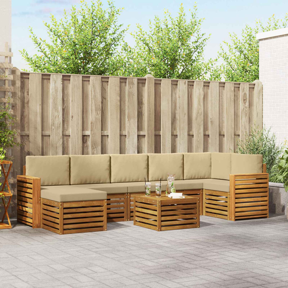 vidaXL Conjunto de sofás de exterior 8 uds. Natural y Beige