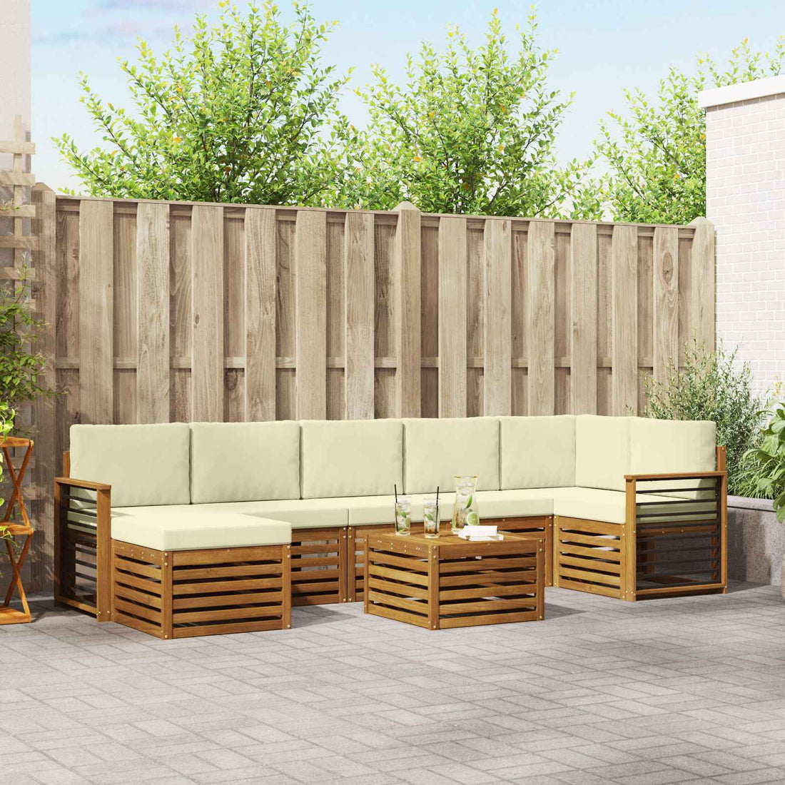 vidaXL Conjunto de sofás de exterior 8 uds. Natural y Crema