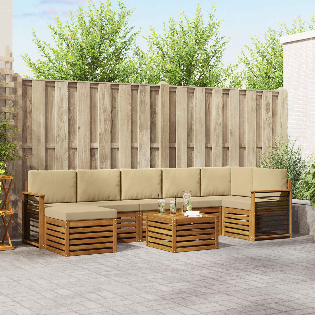 vidaXL Conjunto de sofás de exterior 8 uds. Natural y Beige