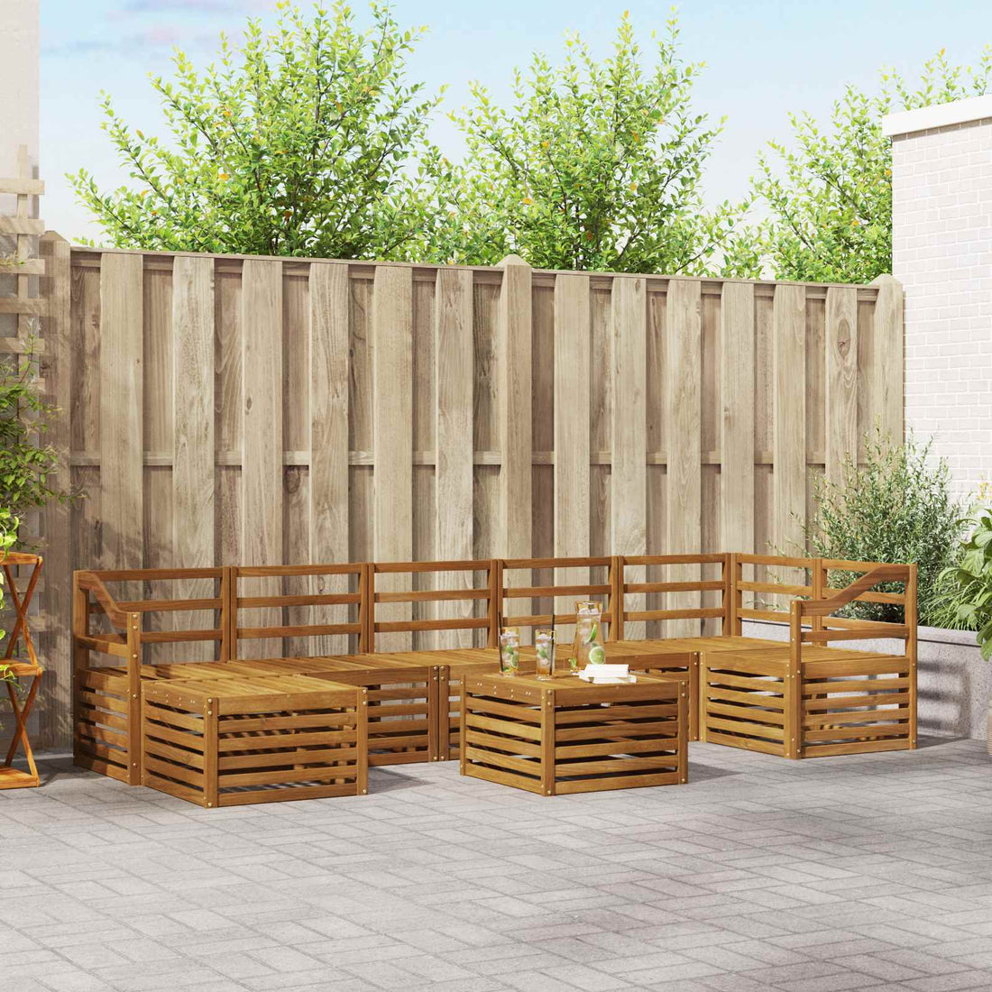 vidaXL Conjunto de sofás de exterior 8 uds. Natural
