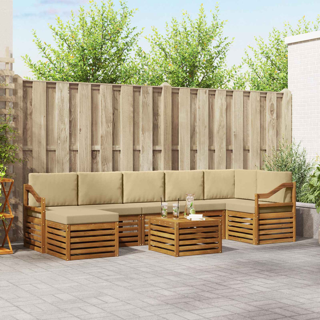 vidaXL Conjunto de sofás de exterior 8 uds. Natural y Beige