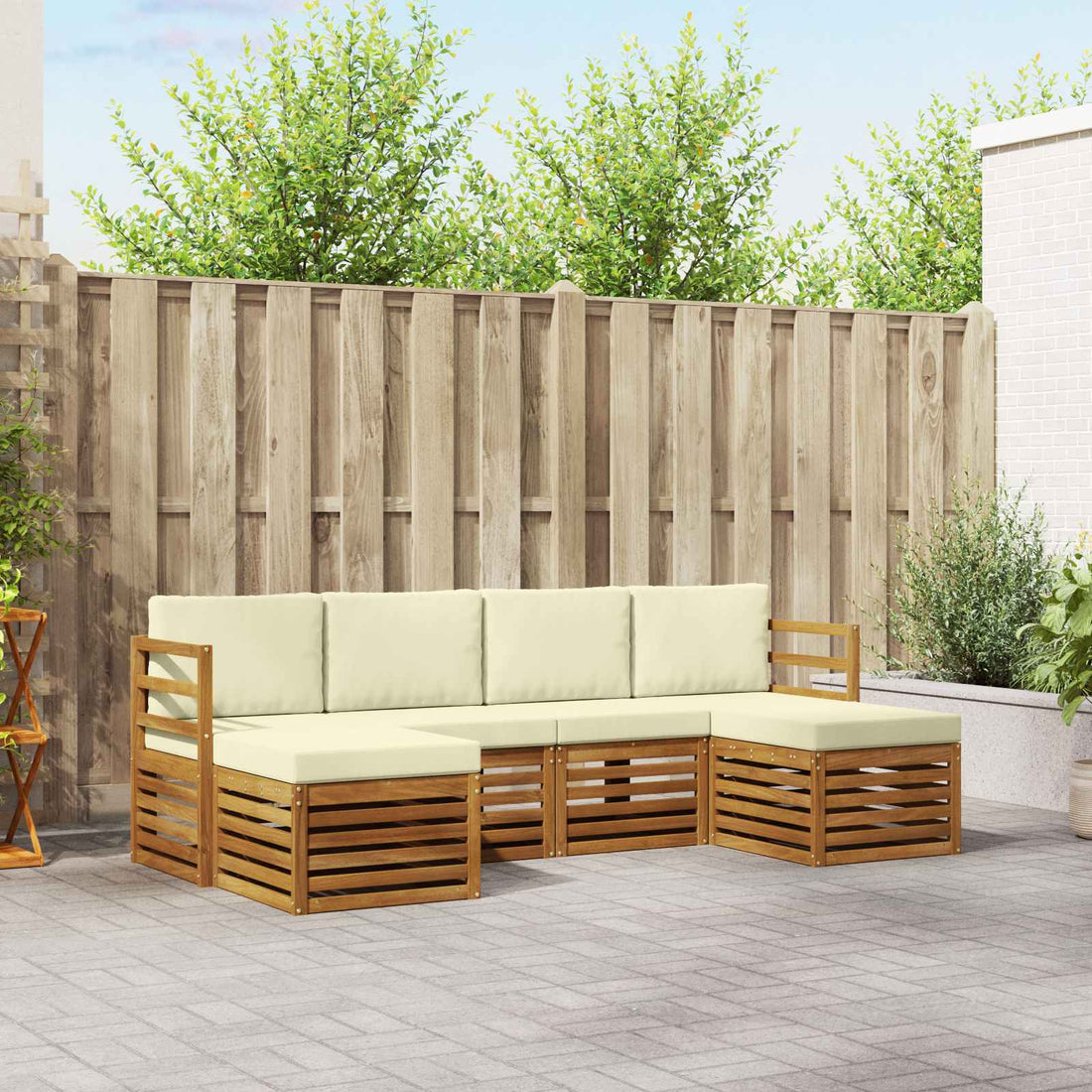 vidaXL Conjunto de sofás de exterior 6 uds. Natural y Crema
