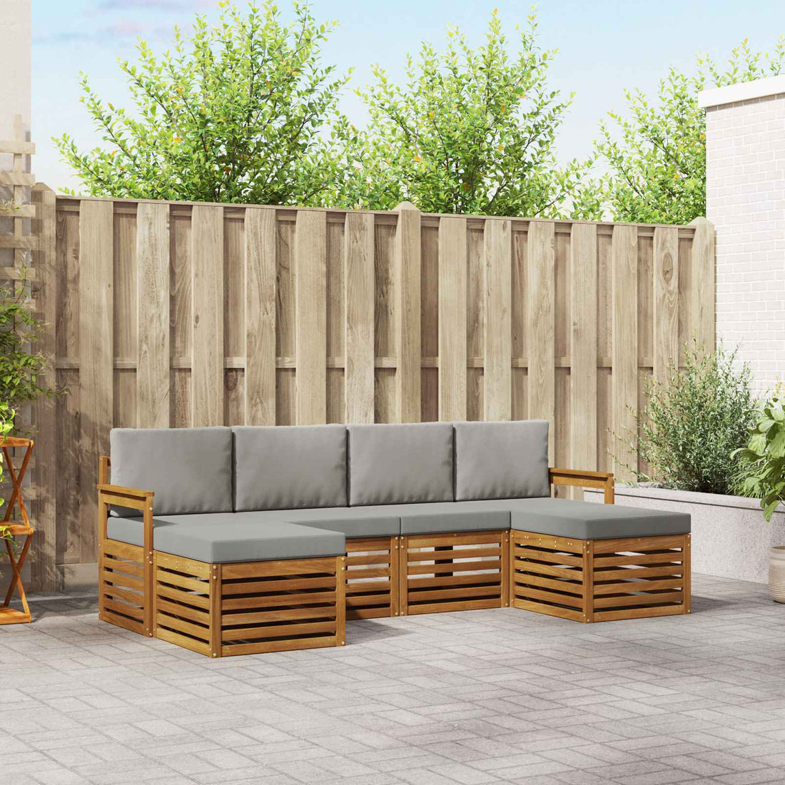 vidaXL Conjunto de sofás de exterior 6 uds. Gris Natural y Claro