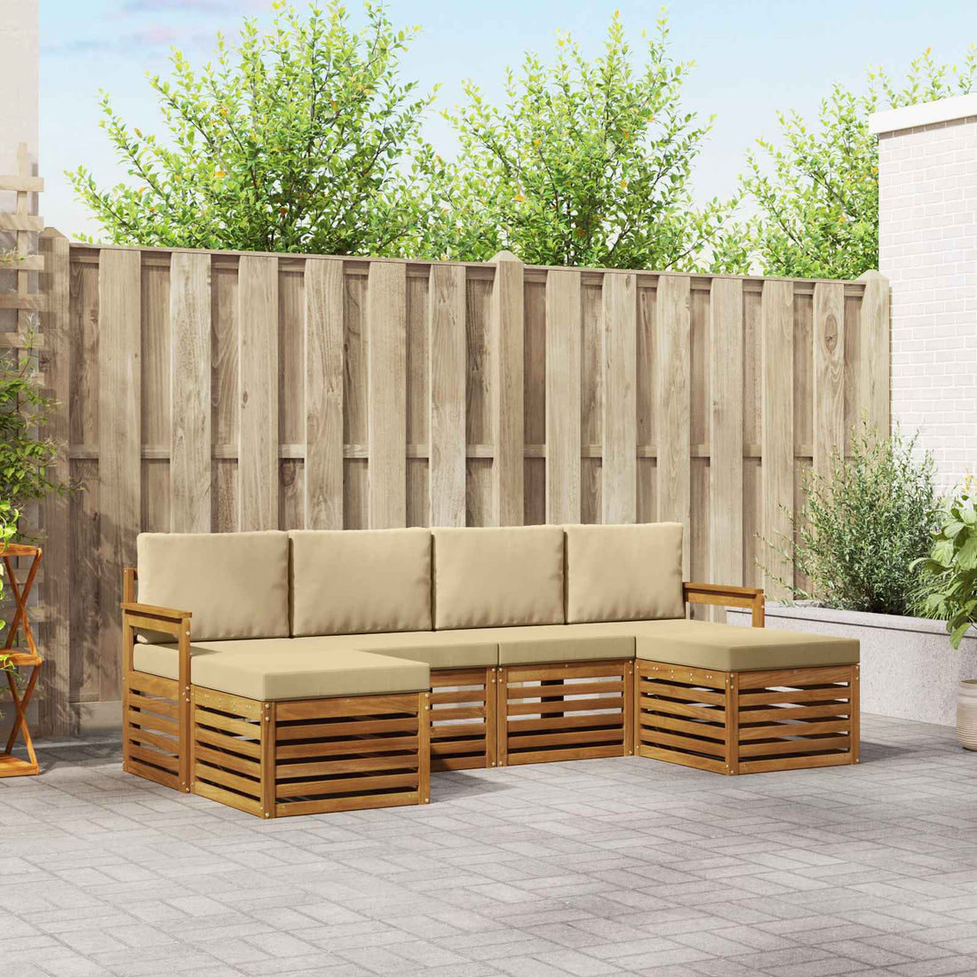 vidaXL Conjunto de sofás de exterior 6 uds. Natural y Beige