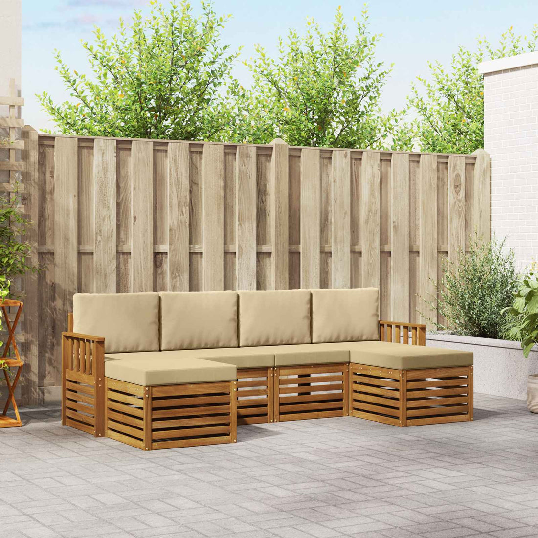 vidaXL Conjunto de sofás de exterior 6 uds. Natural y Beige