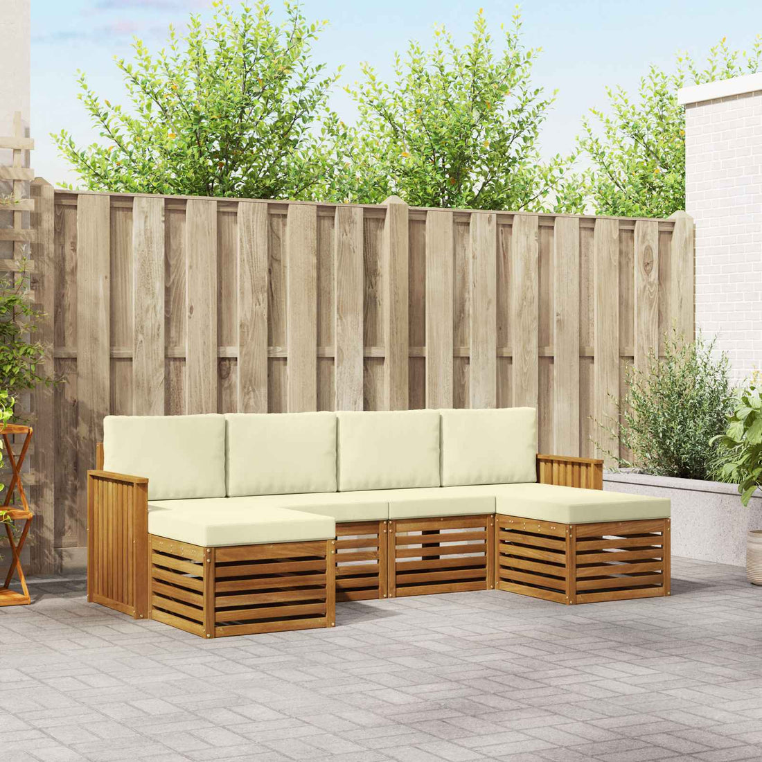 vidaXL Conjunto de sofás de exterior 6 uds. Natural y Crema