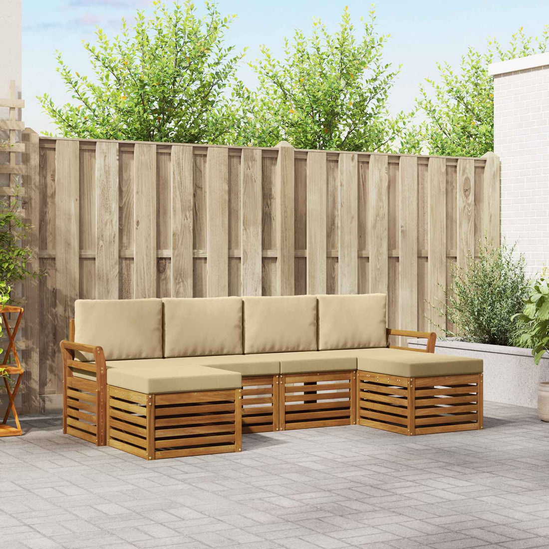 vidaXL Conjunto de sofás de exterior 6 uds. Natural y Beige