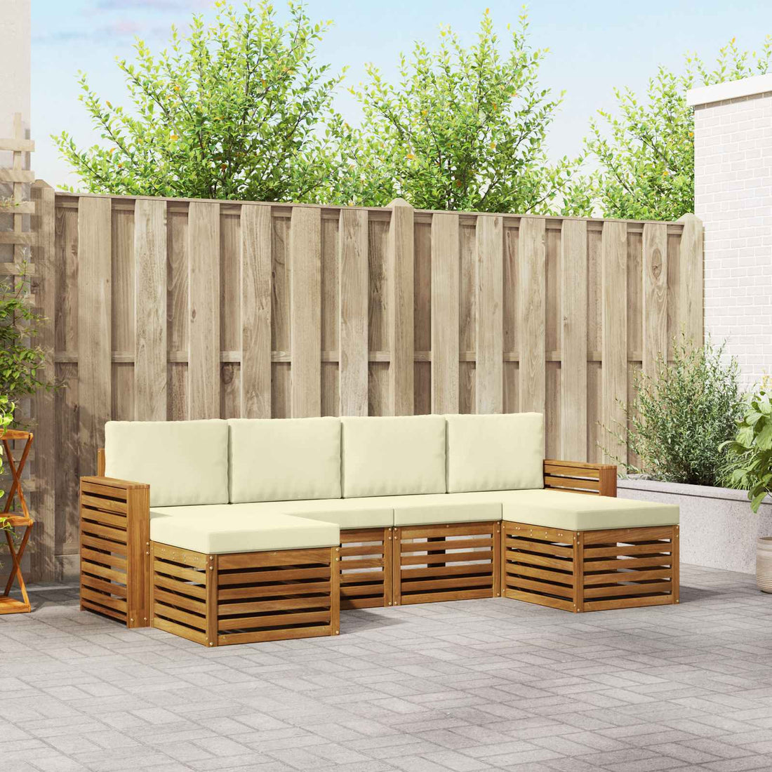 vidaXL Conjunto de sofás de exterior 6 uds. Natural y Crema