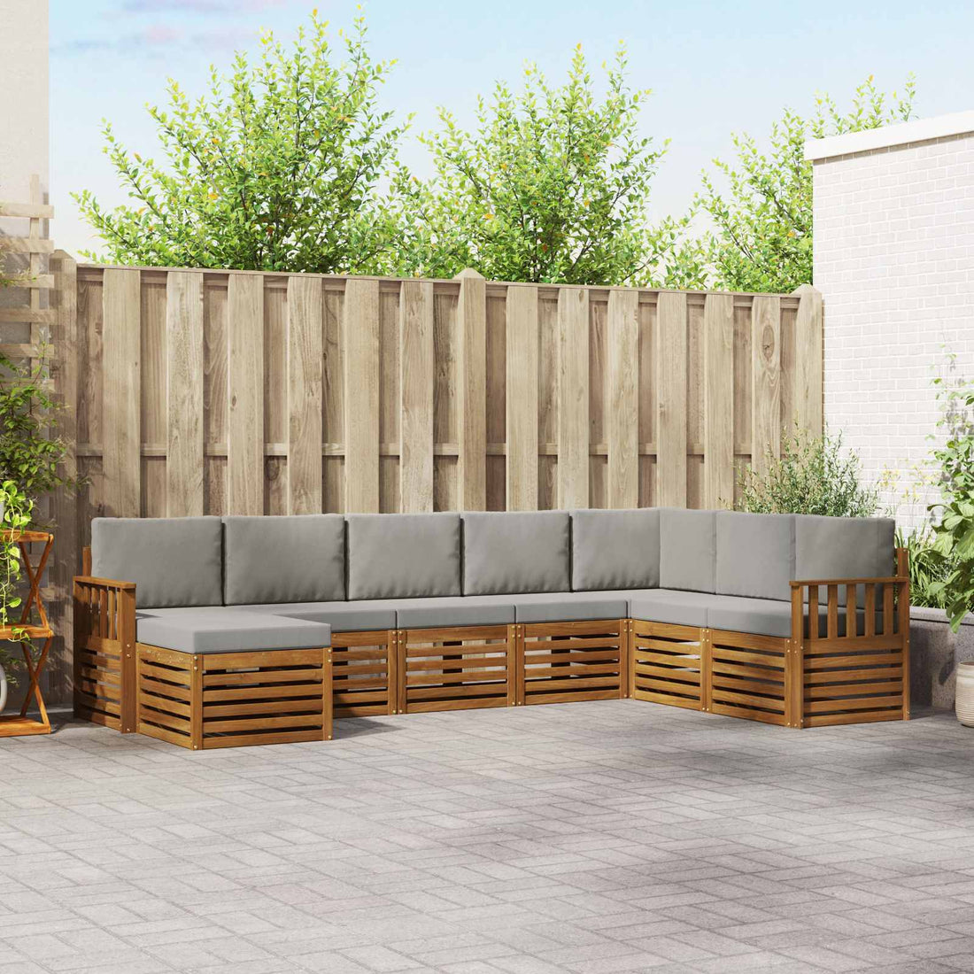 vidaXL Conjunto de sofás de exterior 8 uds. Gris Natural y Claro