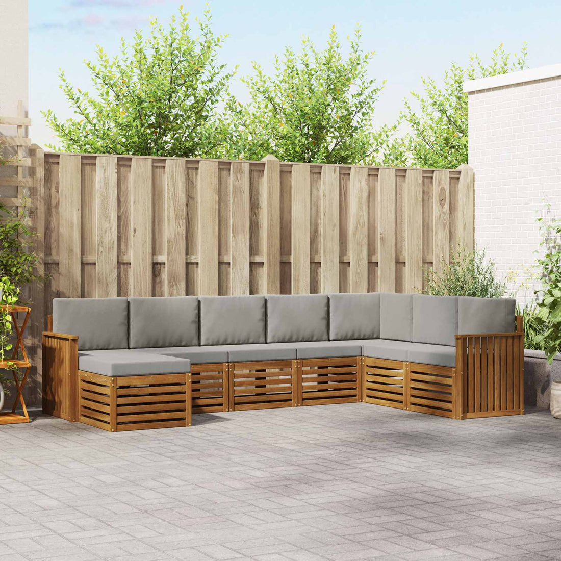 vidaXL Conjunto de sofás de exterior 8 uds. Gris Natural y Claro