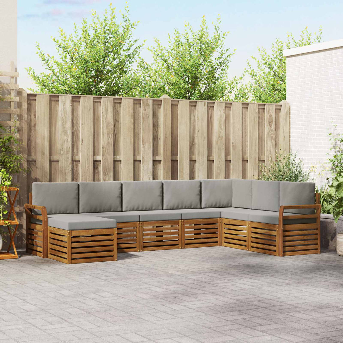vidaXL Conjunto de sofás de exterior 8 uds. Gris Natural y Claro