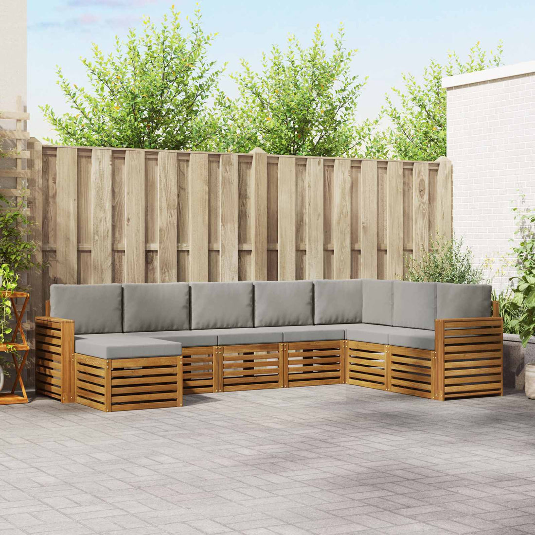 vidaXL Conjunto de sofás de exterior 8 uds. Gris Natural y Claro