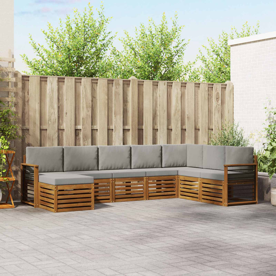 vidaXL Conjunto de sofás de exterior 8 uds. Gris Natural y Claro
