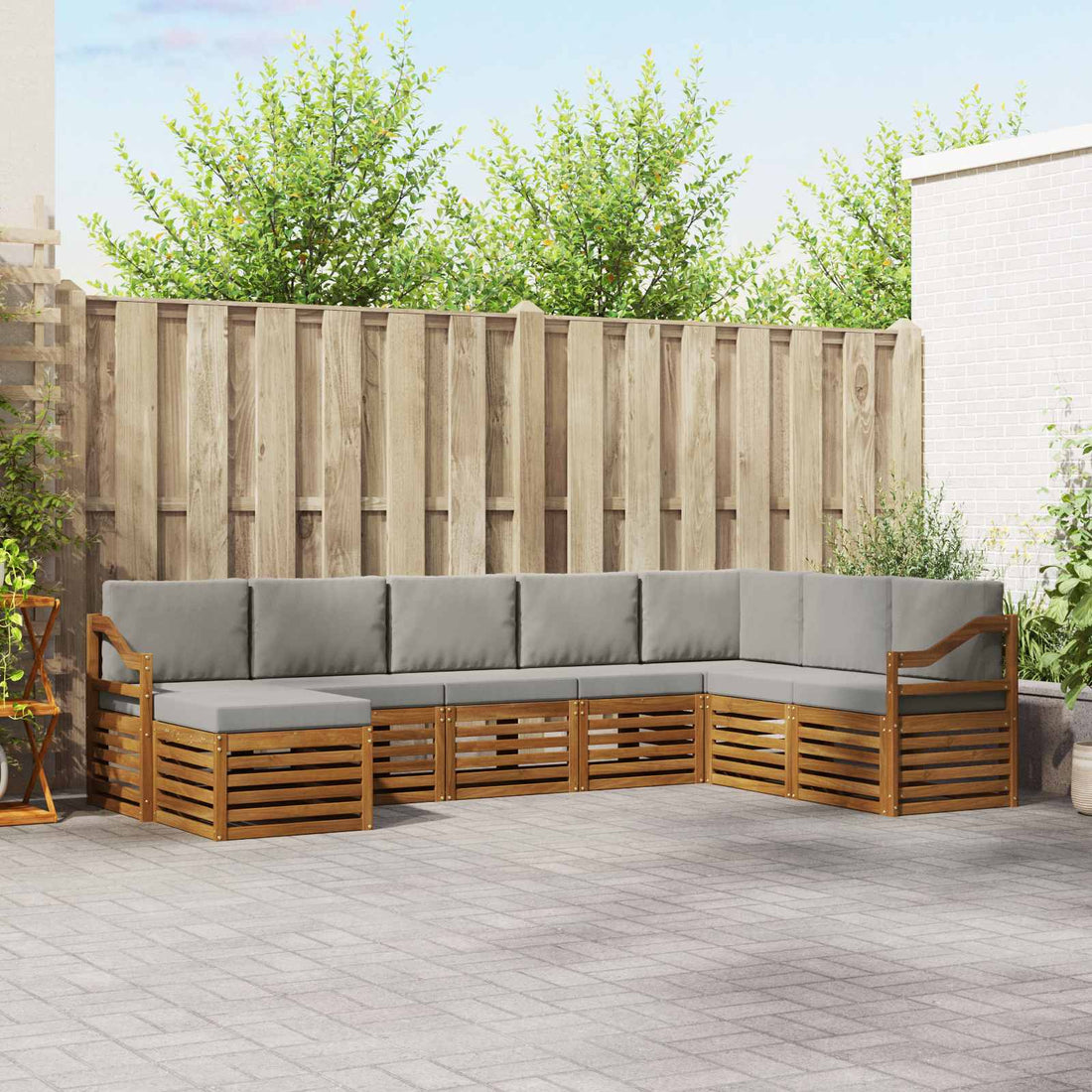 vidaXL Conjunto de sofás de exterior 8 uds. Gris Natural y Claro