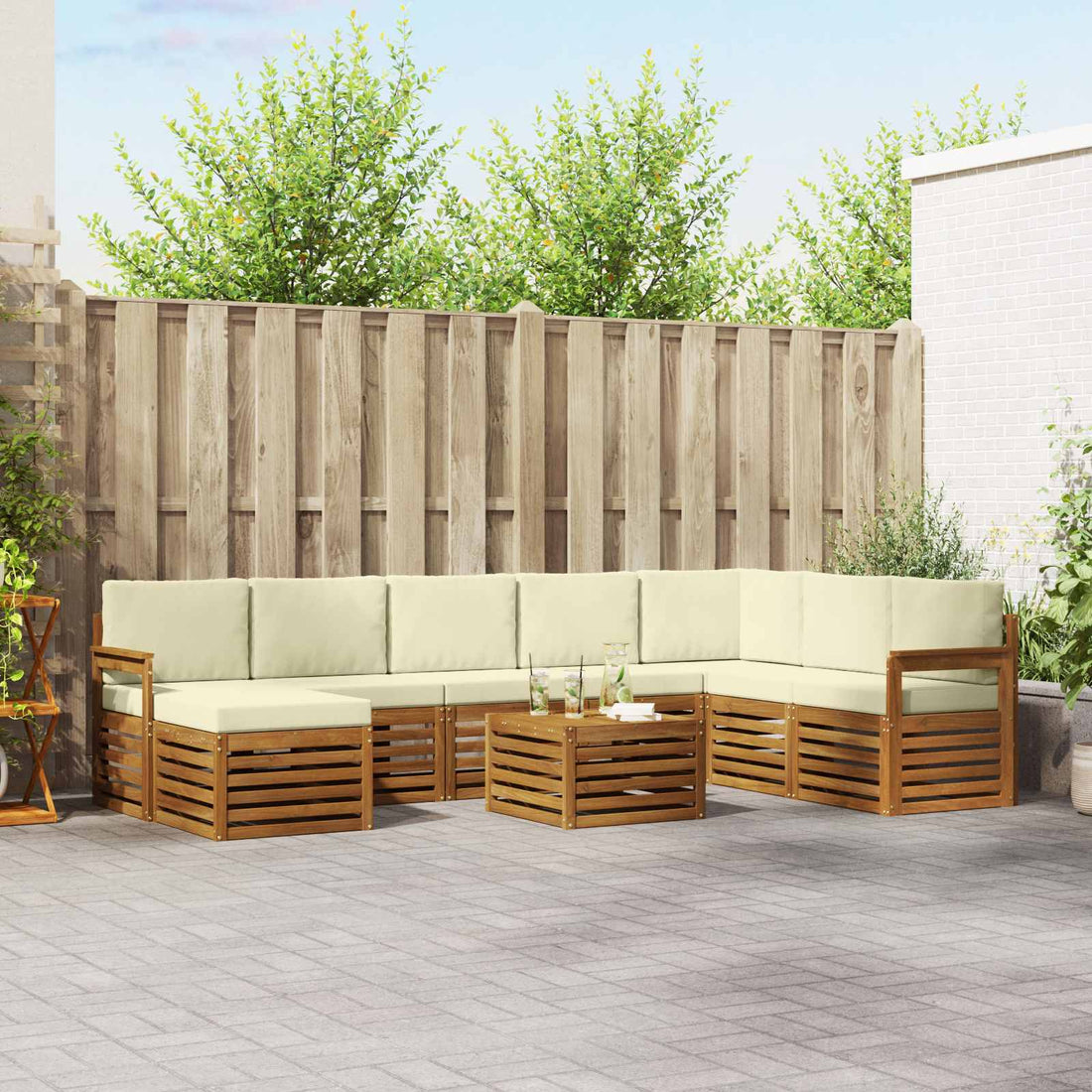 vidaXL Conjunto de sofás de exterior 9 uds. Natural y Crema