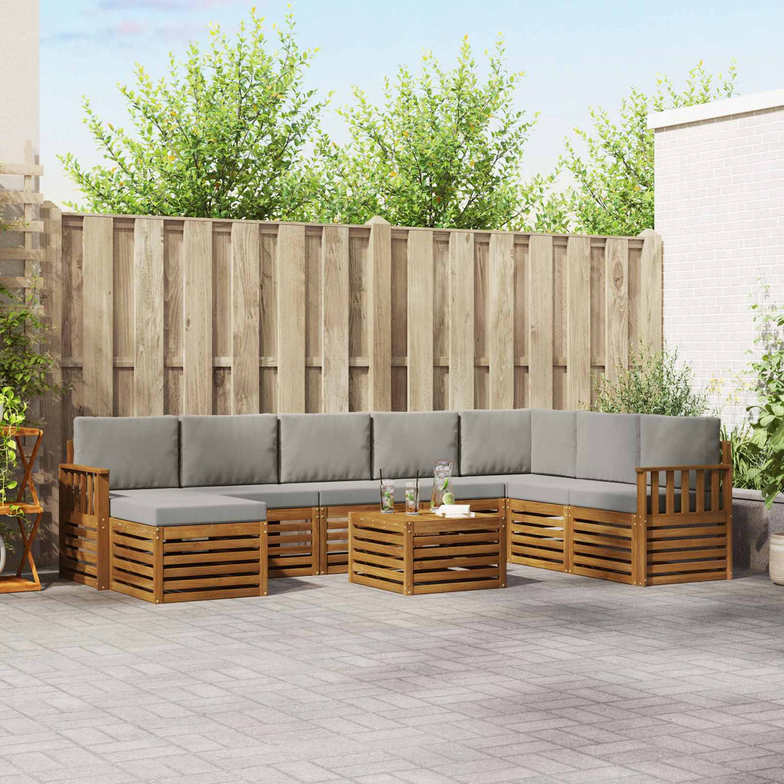 vidaXL Conjunto de sofás de exterior 9 uds. Gris Natural y Claro
