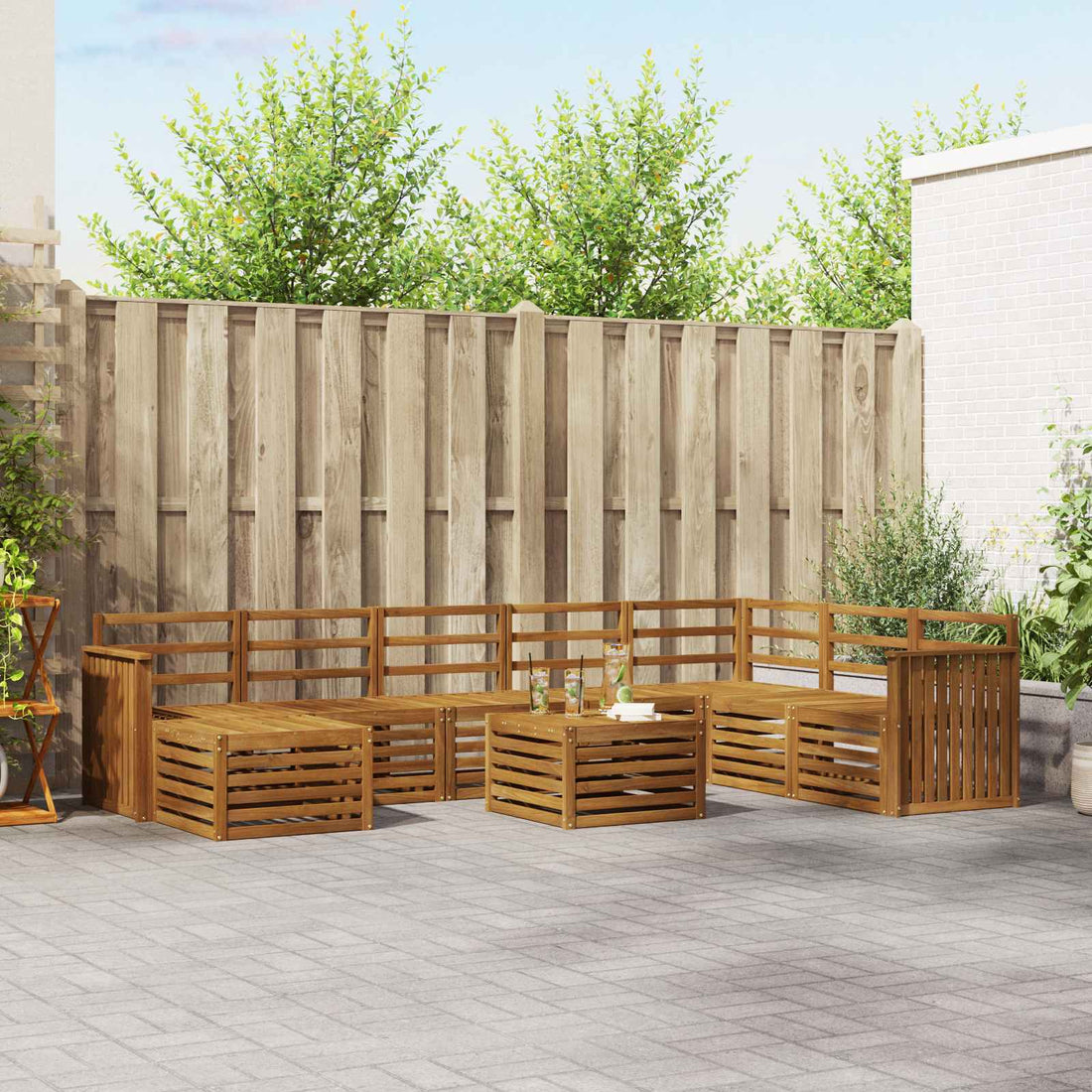 vidaXL Conjunto de sofás de exterior 9 uds. Natural