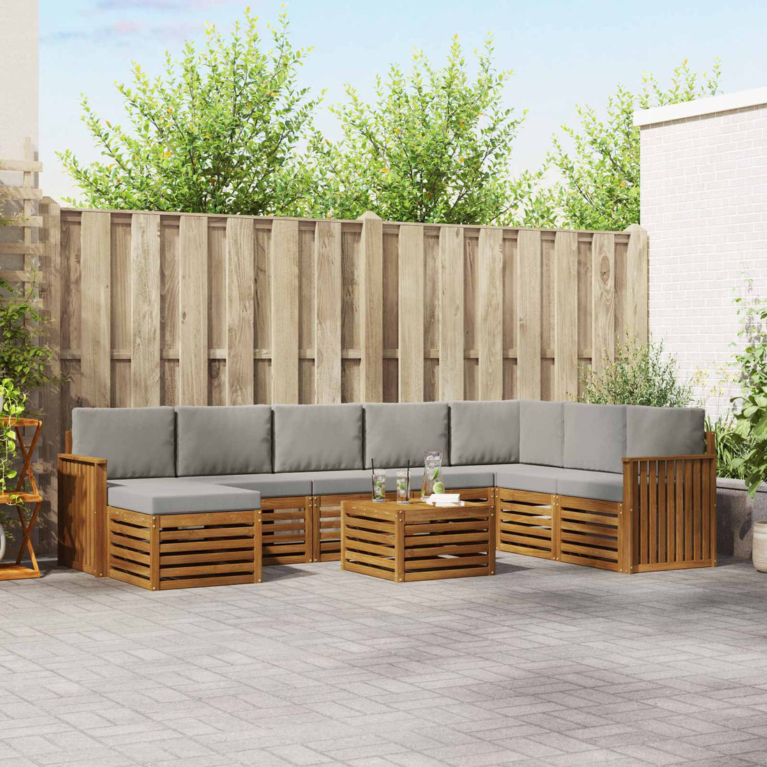 vidaXL Conjunto de sofás de exterior 9 uds. Gris Natural y Claro