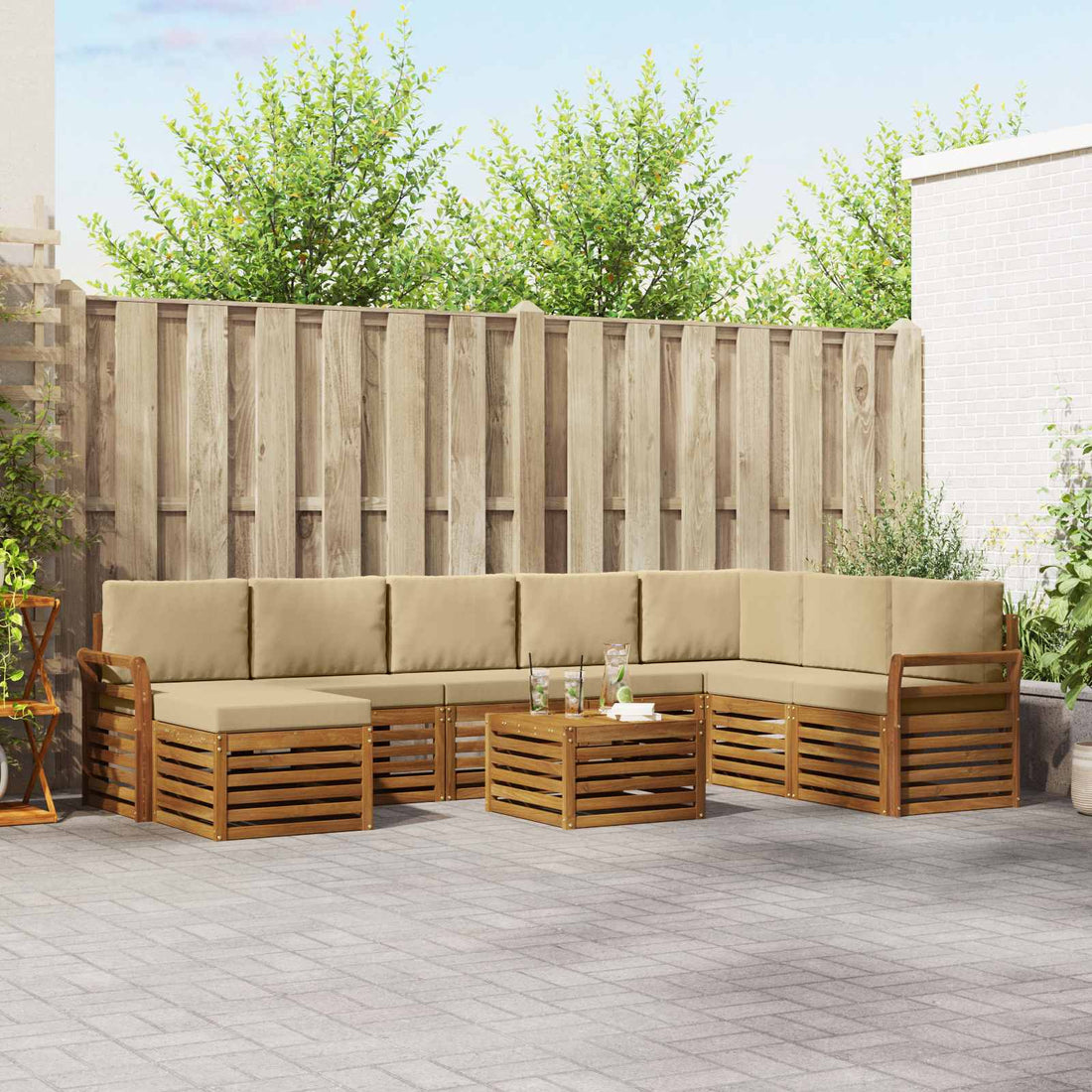 vidaXL Conjunto de sofás de exterior 9 uds. Natural y Beige