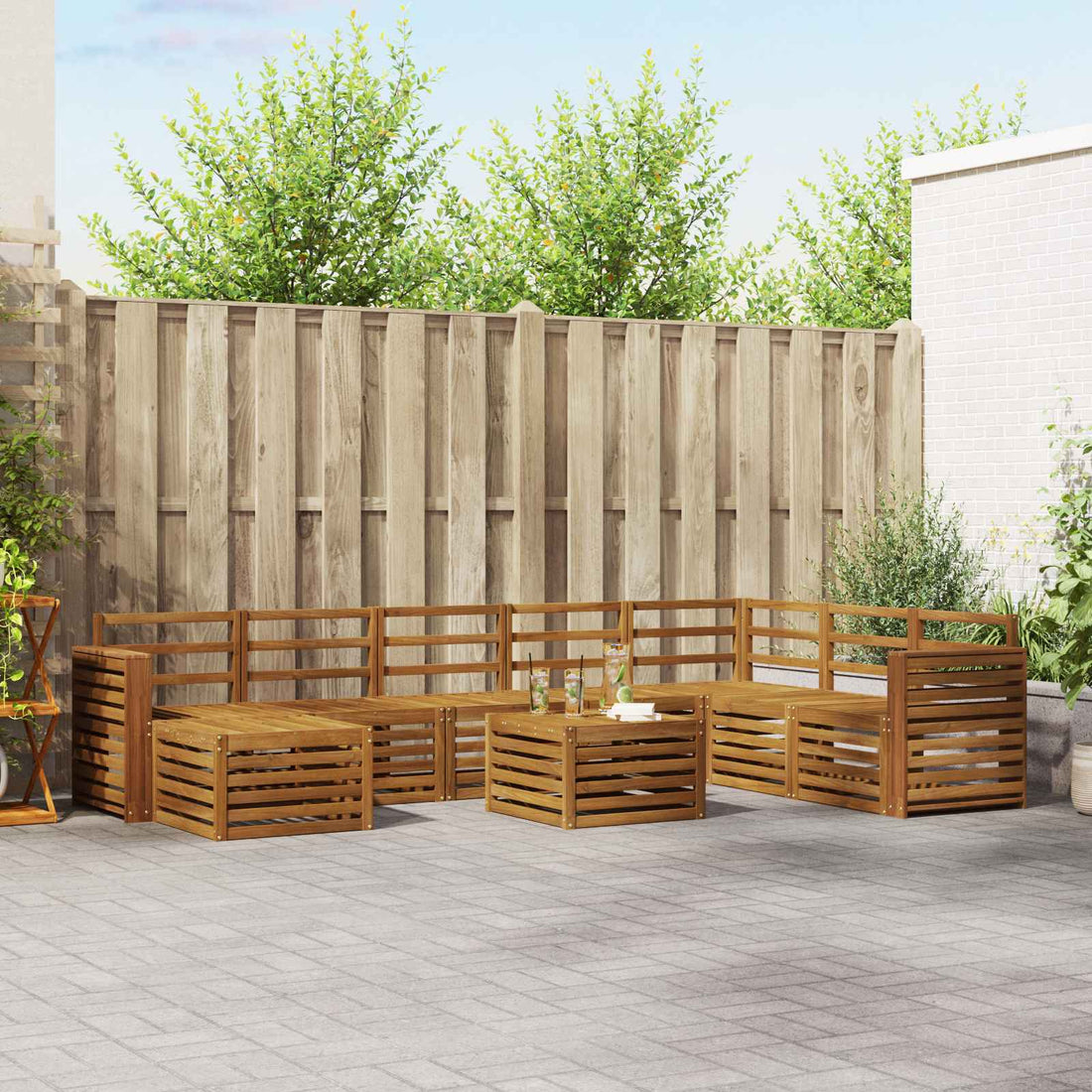 vidaXL Conjunto de sofás de exterior 9 uds. Natural