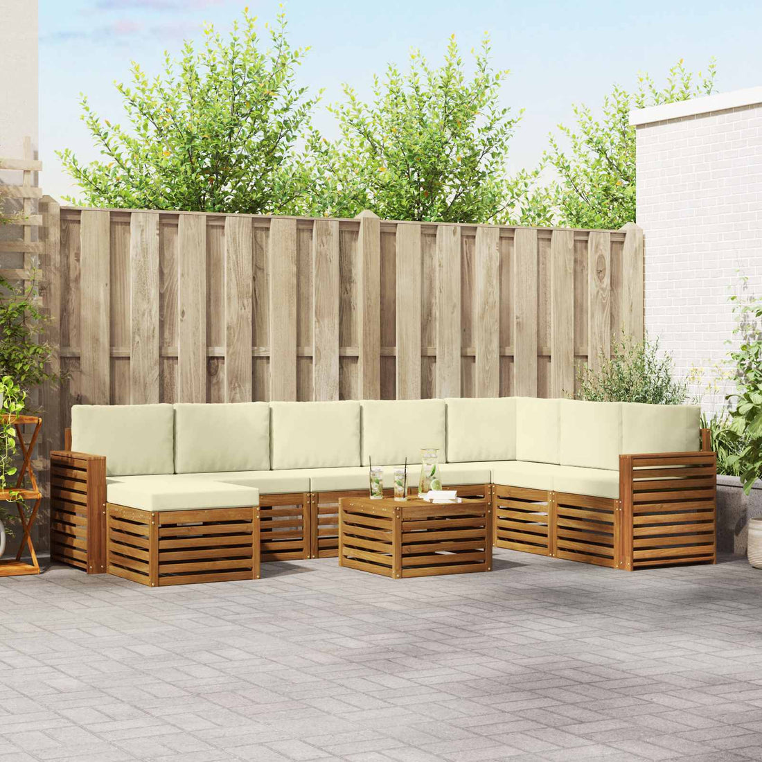 vidaXL Conjunto de sofás de exterior 9 uds. Natural y Crema