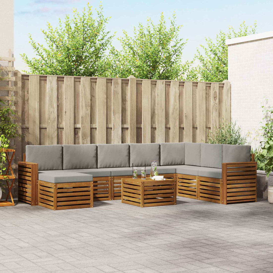 vidaXL Conjunto de sofás de exterior 9 uds. Gris Natural y Claro